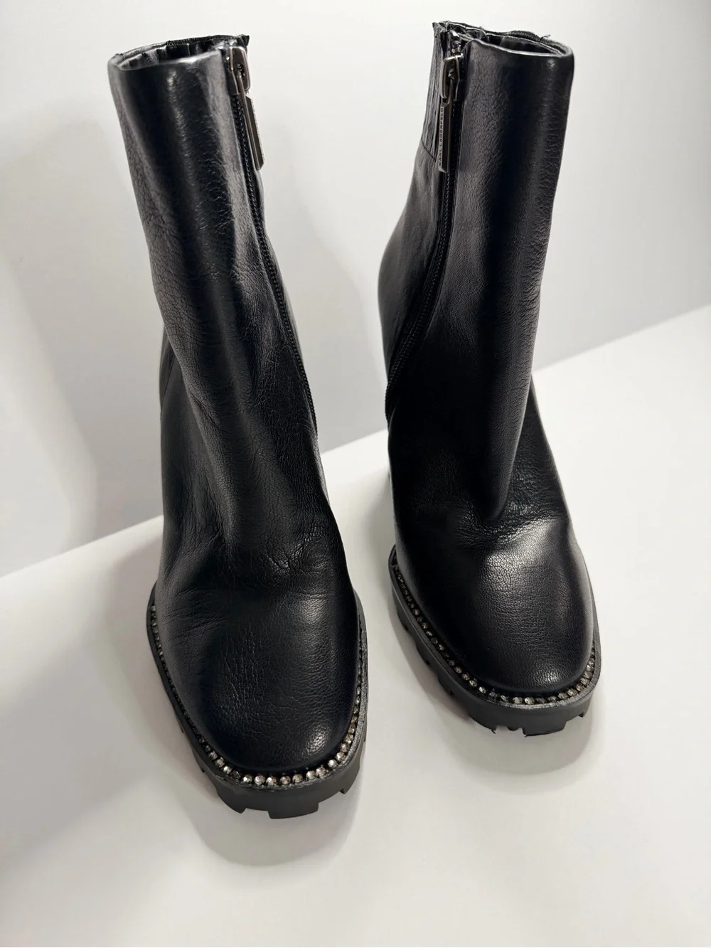 Karl Lagerfeld Black High Heel Ankle Boots with Stud Trim